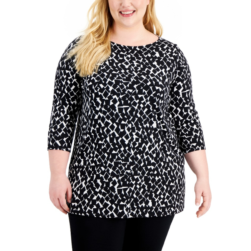 Alfani Plus Size 0X Black & White Boat-Neck Tunic Top NWT